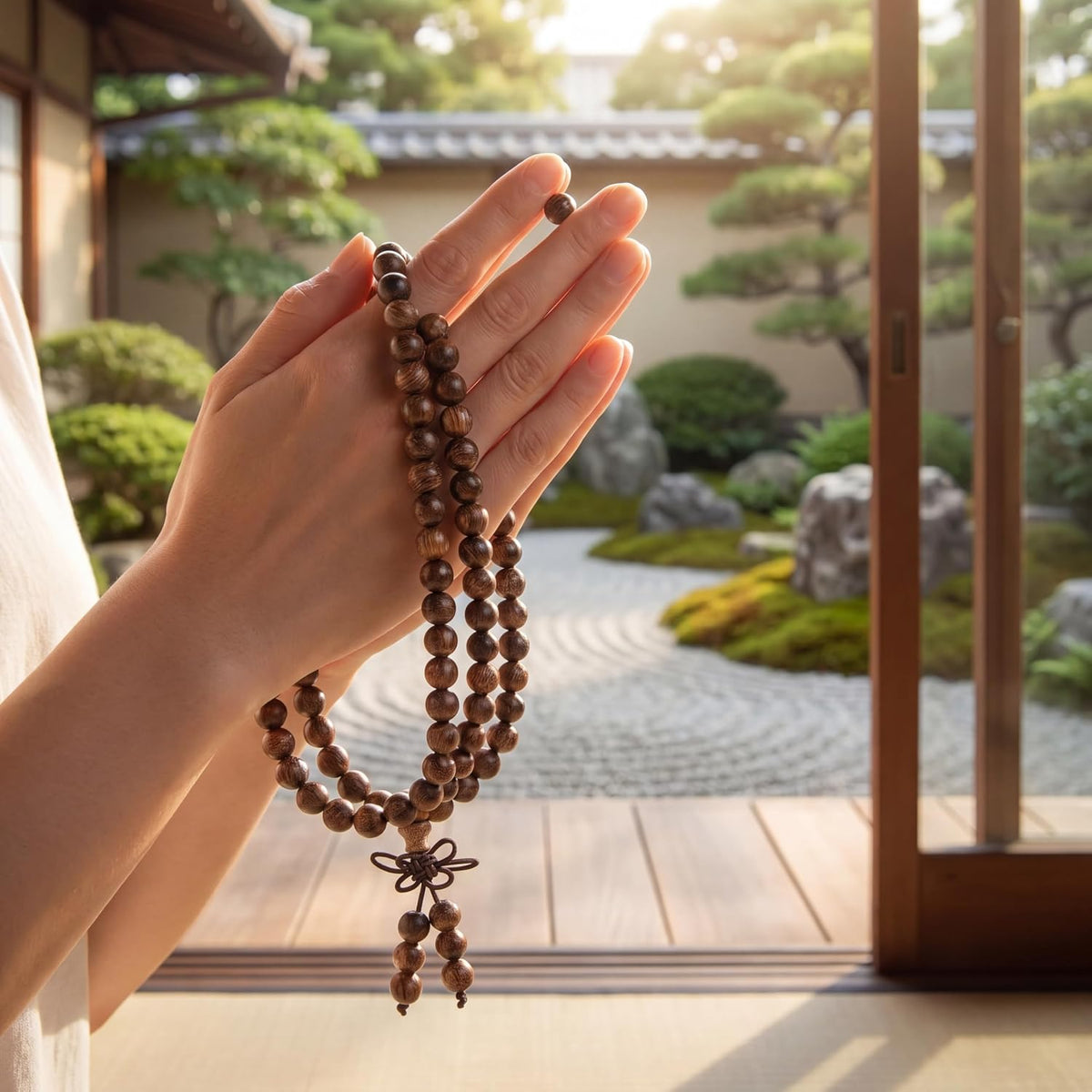 Handmade Mala Beads Bracelet 108 8mm Prayer Meditation Bracelet Sandalwood Elastic, Buddhist Beads, Prayer Mala Necklace for Men and Women Gifts