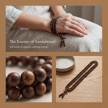 Handmade Mala Beads Bracelet 108 8mm Prayer Meditation Bracelet Sandalwood Elastic, Buddhist Beads, Prayer Mala Necklace for Men and Women Gifts