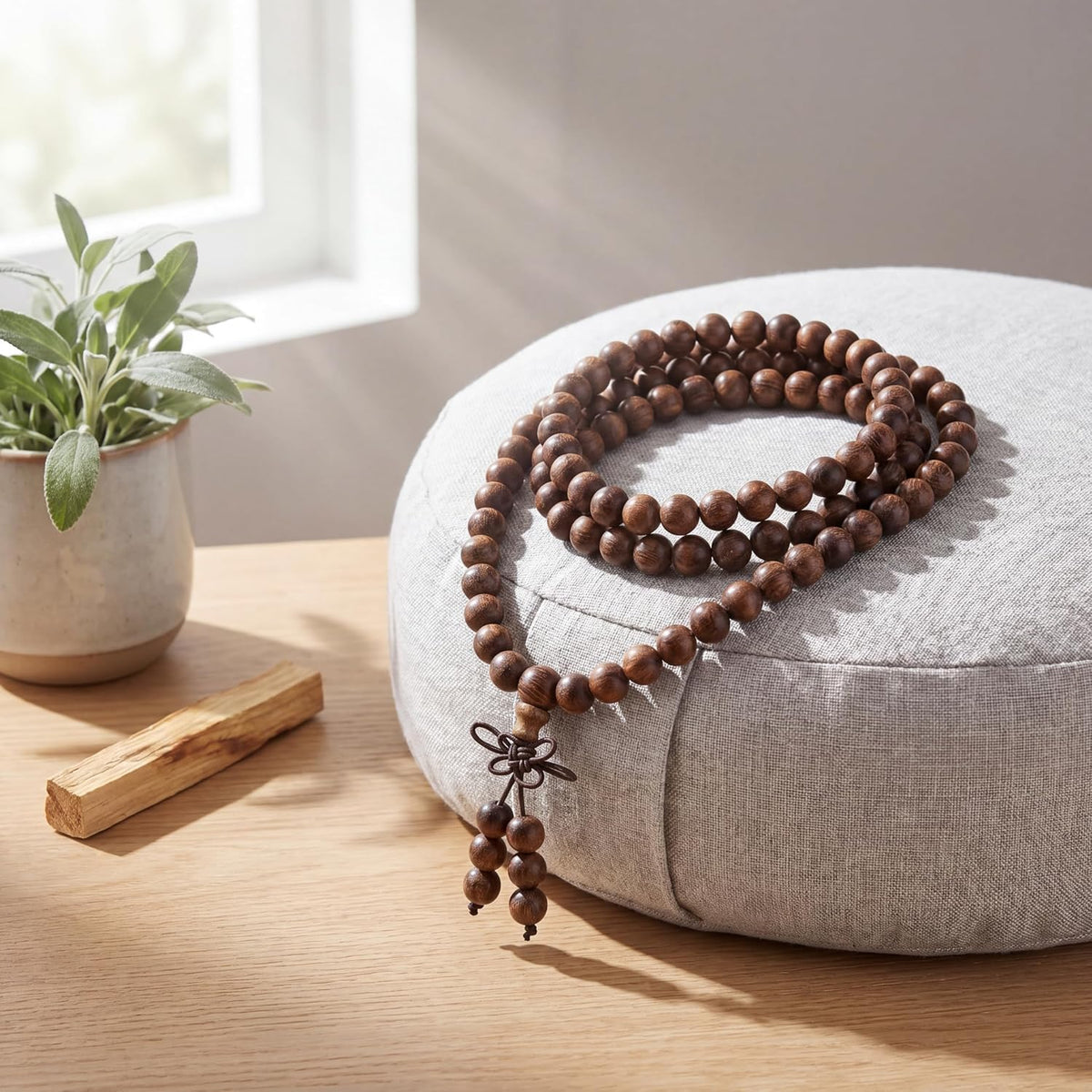 Handmade Mala Beads Bracelet 108 8mm Prayer Meditation Bracelet Sandalwood Elastic, Buddhist Beads, Prayer Mala Necklace for Men and Women Gifts