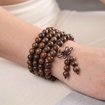 Handmade Mala Beads Bracelet 108 8mm Prayer Meditation Bracelet Sandalwood Elastic, Buddhist Beads, Prayer Mala Necklace for Men and Women Gifts