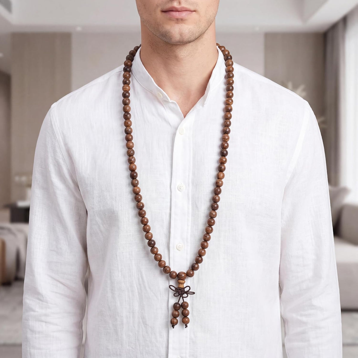 Handmade Mala Beads Bracelet 108 8mm Prayer Meditation Bracelet Sandalwood Elastic, Buddhist Beads, Prayer Mala Necklace for Men and Women Gifts