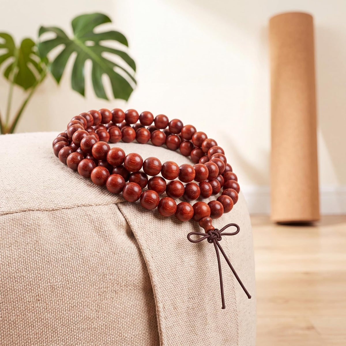 Handmade Mala Beads Bracelet 108 8mm Prayer Meditation Bracelet Sandalwood Elastic, Buddhist Beads, Prayer Mala Necklace for Men and Women Gifts