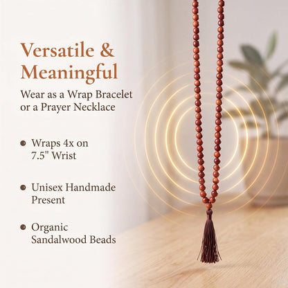 Handmade Mala Beads Bracelet 108 8mm Prayer Meditation Bracelet Sandalwood Elastic, Buddhist Beads, Prayer Mala Necklace for Men and Women Gifts