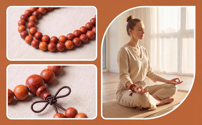Handmade Mala Beads Bracelet 108 8mm Prayer Meditation Bracelet Sandalwood Elastic, Buddhist Beads, Prayer Mala Necklace for Men and Women Gifts