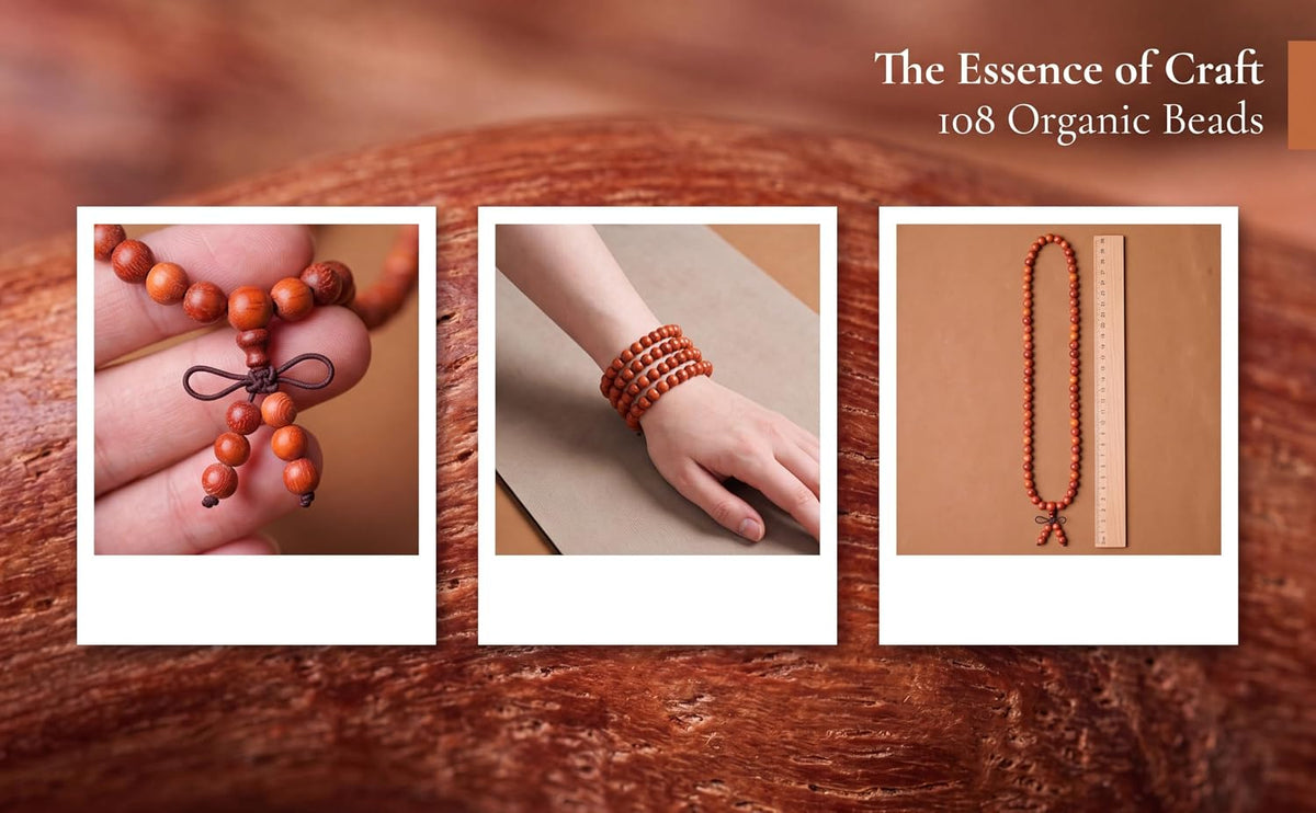 Handmade Mala Beads Bracelet 108 8mm Prayer Meditation Bracelet Sandalwood Elastic, Buddhist Beads, Prayer Mala Necklace for Men and Women Gifts
