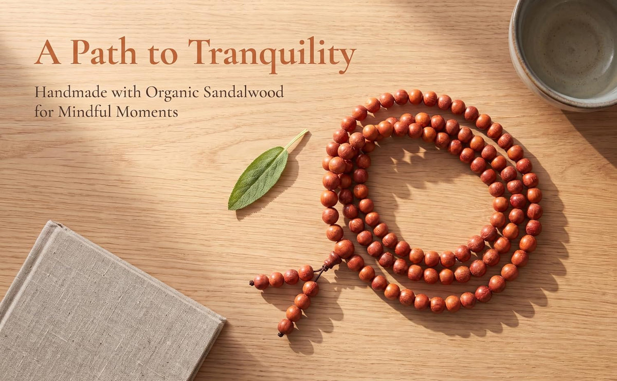 Handmade Mala Beads Bracelet 108 8mm Prayer Meditation Bracelet Sandalwood Elastic, Buddhist Beads, Prayer Mala Necklace for Men and Women Gifts