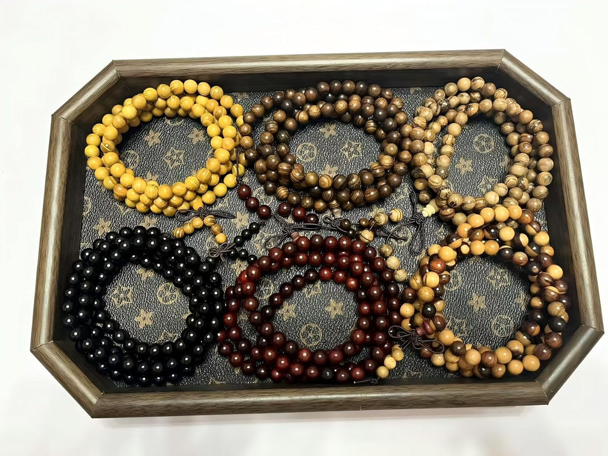 Handmade Mala Beads Bracelet 108 8mm Prayer Meditation Bracelet Sandalwood Elastic, Buddhist Beads, Prayer Mala Necklace for Men and Women Gifts