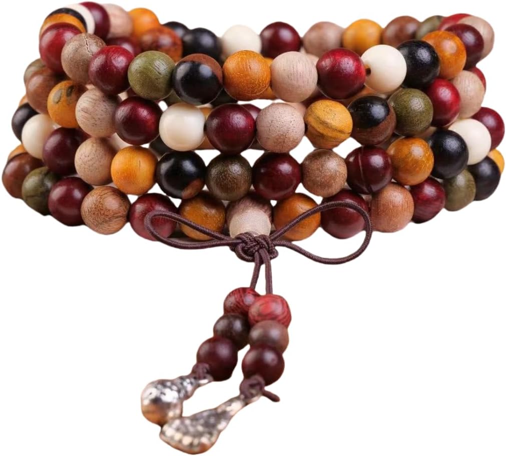 Handmade Mala Beads Bracelet 108 8mm Prayer Meditation Bracelet Sandalwood Elastic, Buddhist Beads, Prayer Mala Necklace for Men and Women Gifts