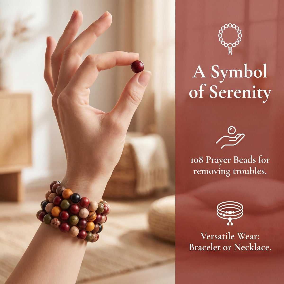 Handmade Mala Beads Bracelet 108 8mm Prayer Meditation Bracelet Sandalwood Elastic, Buddhist Beads, Prayer Mala Necklace for Men and Women Gifts