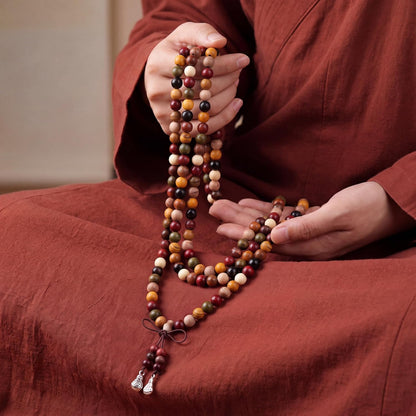Handmade Mala Beads Bracelet 108 8mm Prayer Meditation Bracelet Sandalwood Elastic, Buddhist Beads, Prayer Mala Necklace for Men and Women Gifts