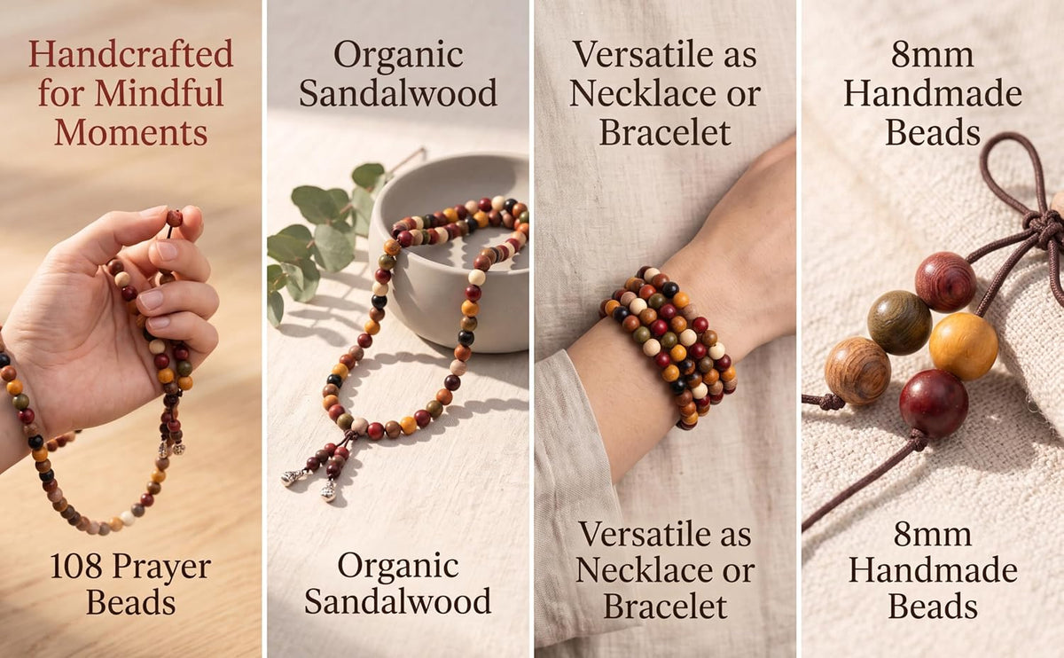 Handmade Mala Beads Bracelet 108 8mm Prayer Meditation Bracelet Sandalwood Elastic, Buddhist Beads, Prayer Mala Necklace for Men and Women Gifts