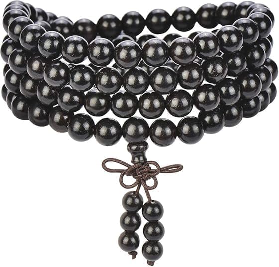 Handmade Mala Beads Bracelet 108 8mm Prayer Meditation Bracelet Sandalwood Elastic, Buddhist Beads, Prayer Mala Necklace for Men and Women Gifts
