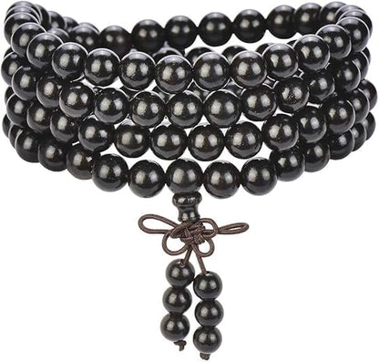 Handmade Mala Beads Bracelet 108 8mm Prayer Meditation Bracelet Sandalwood Elastic, Buddhist Beads, Prayer Mala Necklace for Men and Women Gifts