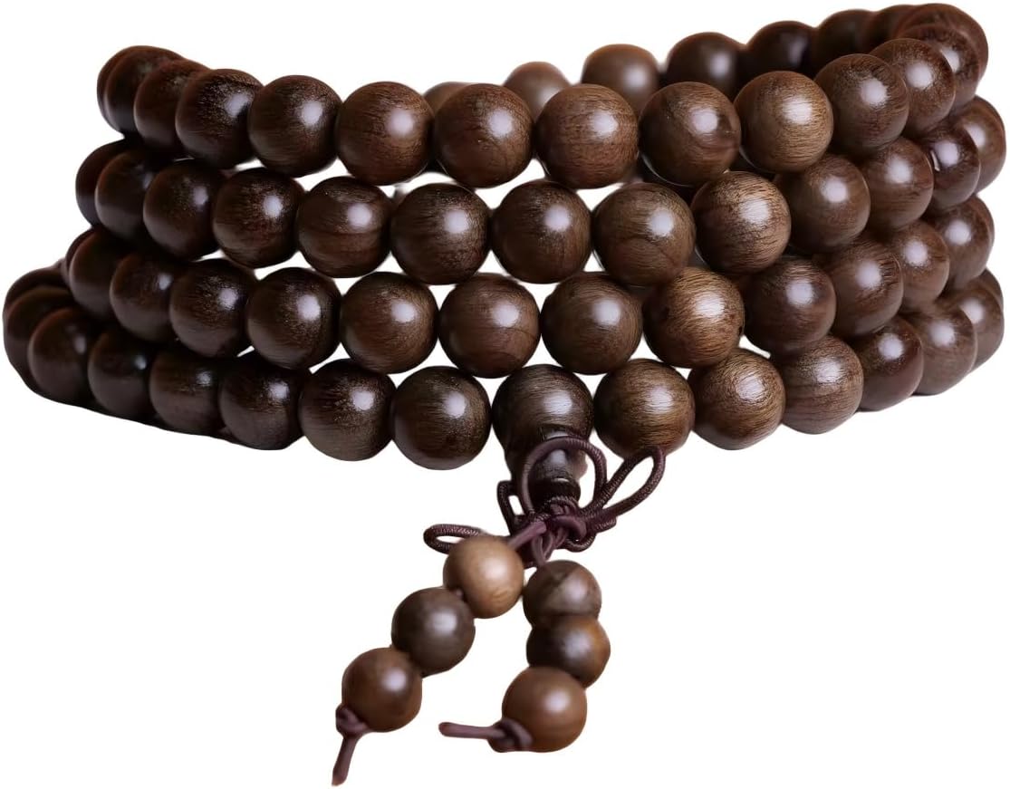Handmade Mala Beads Bracelet 108 8mm Prayer Meditation Bracelet Sandalwood Elastic, Buddhist Beads, Prayer Mala Necklace for Men and Women Gifts