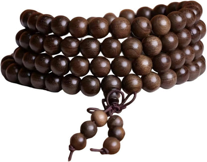Handmade Mala Beads Bracelet 108 8mm Prayer Meditation Bracelet Sandalwood Elastic, Buddhist Beads, Prayer Mala Necklace for Men and Women Gifts
