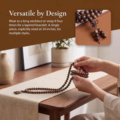 Handmade Mala Beads Bracelet 108 8mm Prayer Meditation Bracelet Sandalwood Elastic, Buddhist Beads, Prayer Mala Necklace for Men and Women Gifts