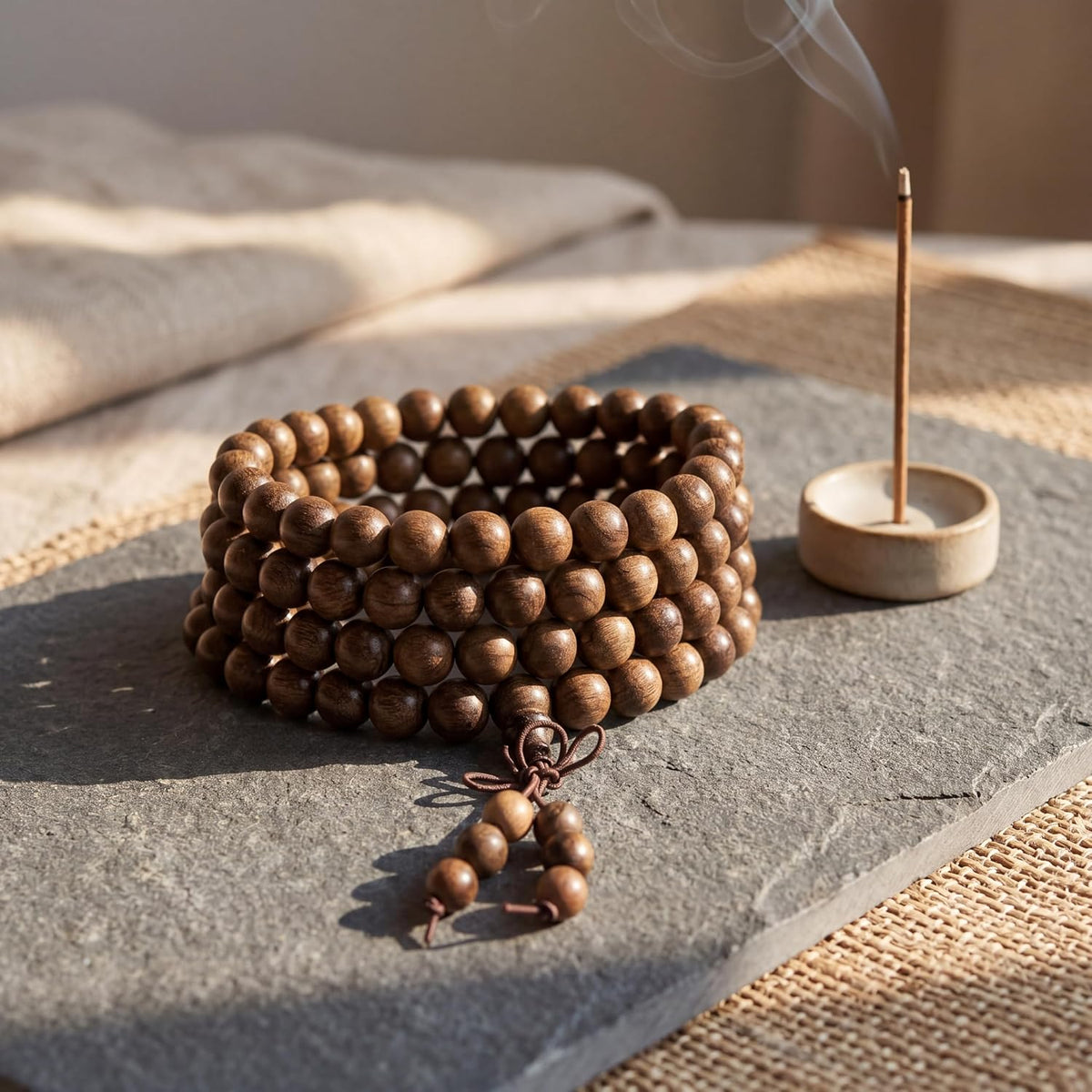 Handmade Mala Beads Bracelet 108 8mm Prayer Meditation Bracelet Sandalwood Elastic, Buddhist Beads, Prayer Mala Necklace for Men and Women Gifts