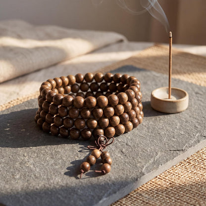 Handmade Mala Beads Bracelet 108 8mm Prayer Meditation Bracelet Sandalwood Elastic, Buddhist Beads, Prayer Mala Necklace for Men and Women Gifts