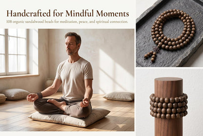 Handmade Mala Beads Bracelet 108 8mm Prayer Meditation Bracelet Sandalwood Elastic, Buddhist Beads, Prayer Mala Necklace for Men and Women Gifts