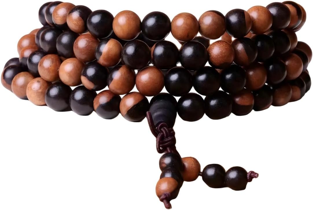 Handmade Mala Beads Bracelet 108 8mm Prayer Meditation Bracelet Sandalwood Elastic, Buddhist Beads, Prayer Mala Necklace for Men and Women Gifts