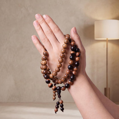 Handmade Mala Beads Bracelet 108 8mm Prayer Meditation Bracelet Sandalwood Elastic, Buddhist Beads, Prayer Mala Necklace for Men and Women Gifts