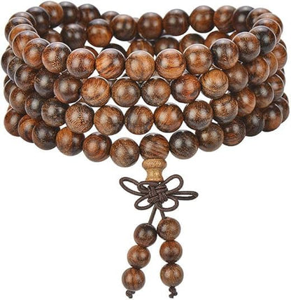 Handmade Mala Beads Bracelet 108 8mm Prayer Meditation Bracelet Sandalwood Elastic, Buddhist Beads, Prayer Mala Necklace for Men and Women Gifts