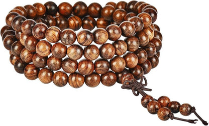 Handmade Mala Beads Bracelet 108 8mm Prayer Meditation Bracelet Sandalwood Elastic, Buddhist Beads, Prayer Mala Necklace for Men and Women Gifts