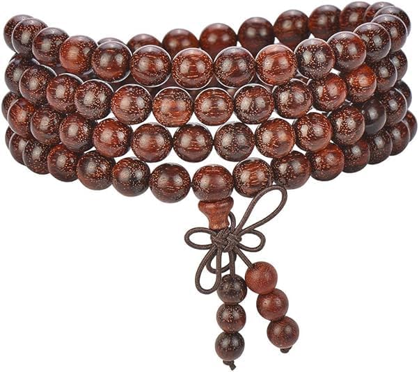Handmade Mala Beads Bracelet 108 8mm Prayer Meditation Bracelet Sandalwood Elastic, Buddhist Beads, Prayer Mala Necklace for Men and Women Gifts