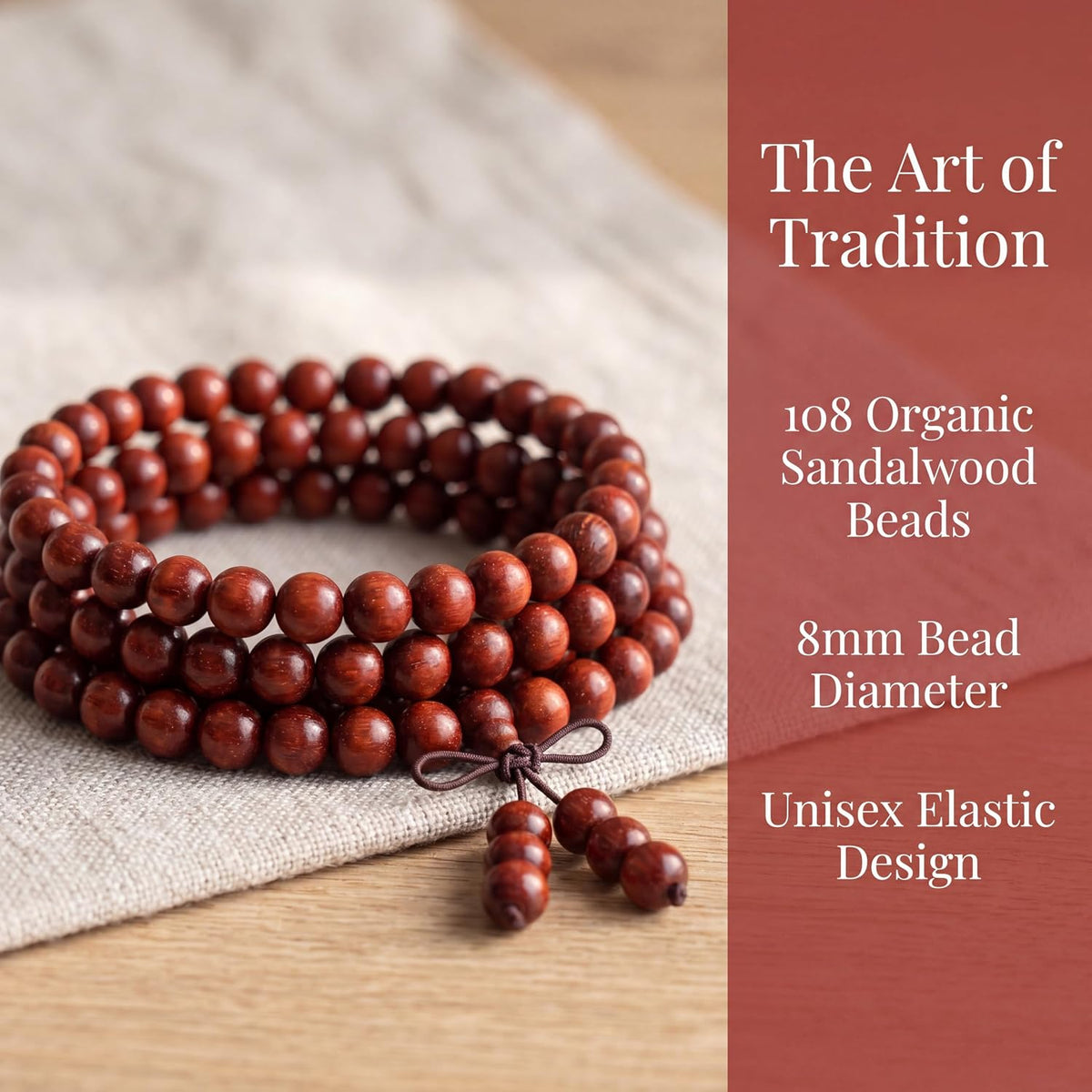 Handmade Mala Beads Bracelet 108 8mm Prayer Meditation Bracelet Sandalwood Elastic, Buddhist Beads, Prayer Mala Necklace for Men and Women Gifts