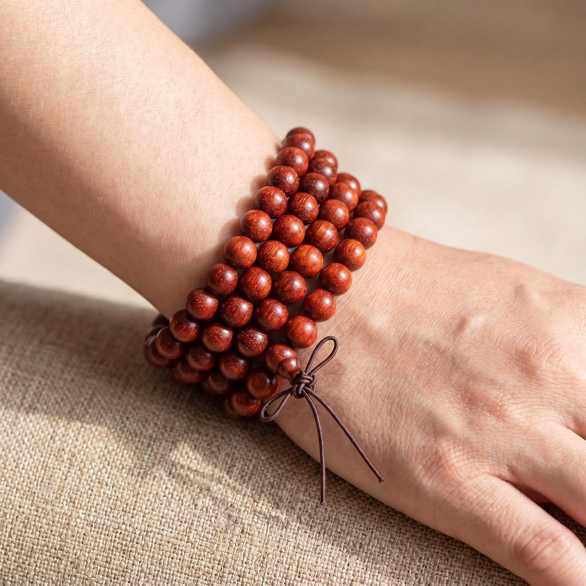 Handmade Mala Beads Bracelet 108 8mm Prayer Meditation Bracelet Sandalwood Elastic, Buddhist Beads, Prayer Mala Necklace for Men and Women Gifts