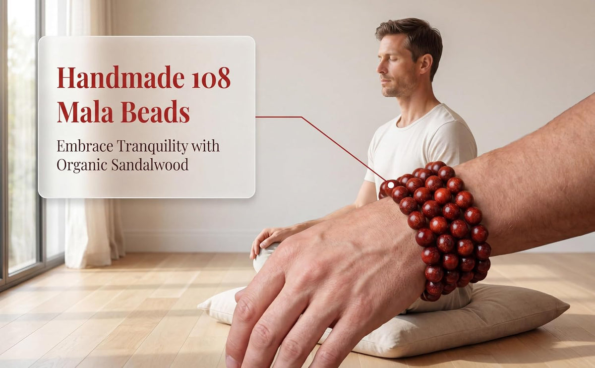 Handmade Mala Beads Bracelet 108 8mm Prayer Meditation Bracelet Sandalwood Elastic, Buddhist Beads, Prayer Mala Necklace for Men and Women Gifts