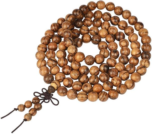 Handmade Mala Beads Bracelet 108 8mm Prayer Meditation Bracelet Sandalwood Elastic, Buddhist Beads, Prayer Mala Necklace for Men and Women Gifts