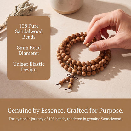 Handmade Mala Beads Bracelet 108 8mm Prayer Meditation Bracelet Sandalwood Elastic, Buddhist Beads, Prayer Mala Necklace for Men and Women Gifts