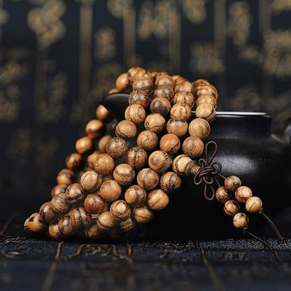 Handmade Mala Beads Bracelet 108 8mm Prayer Meditation Bracelet Sandalwood Elastic, Buddhist Beads, Prayer Mala Necklace for Men and Women Gifts