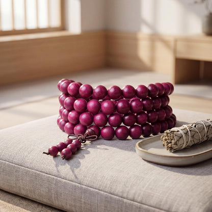 Handmade Mala Beads Bracelet 108 8mm Prayer Meditation Bracelet Sandalwood Elastic, Buddhist Beads, Prayer Mala Necklace for Men and Women Gifts
