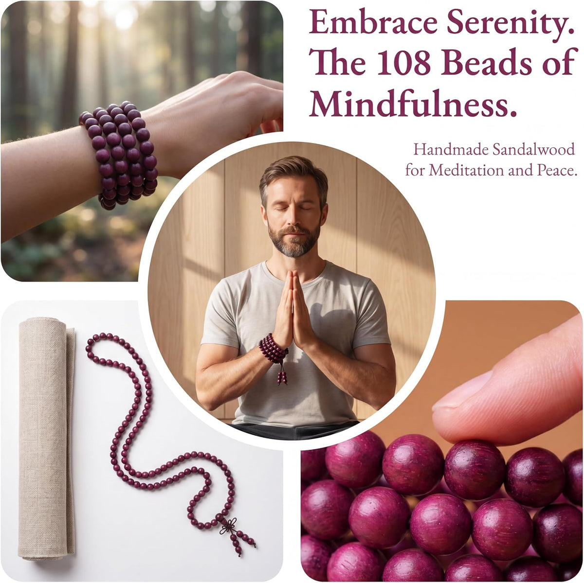 Handmade Mala Beads Bracelet 108 8mm Prayer Meditation Bracelet Sandalwood Elastic, Buddhist Beads, Prayer Mala Necklace for Men and Women Gifts