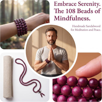 Handmade Mala Beads Bracelet 108 8mm Prayer Meditation Bracelet Sandalwood Elastic, Buddhist Beads, Prayer Mala Necklace for Men and Women Gifts