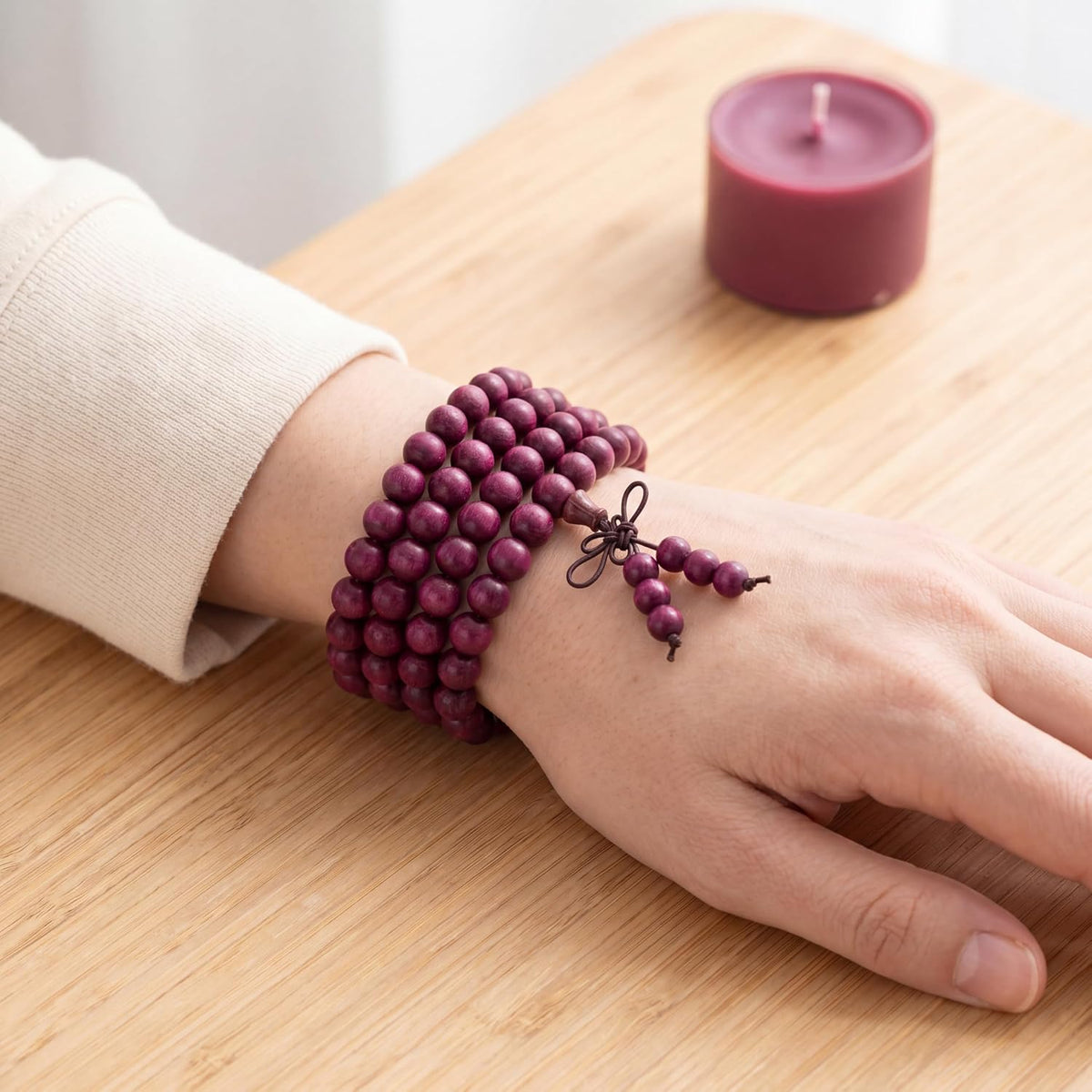 Handmade Mala Beads Bracelet 108 8mm Prayer Meditation Bracelet Sandalwood Elastic, Buddhist Beads, Prayer Mala Necklace for Men and Women Gifts