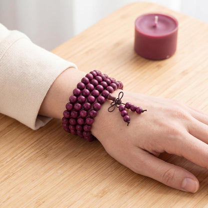 Handmade Mala Beads Bracelet 108 8mm Prayer Meditation Bracelet Sandalwood Elastic, Buddhist Beads, Prayer Mala Necklace for Men and Women Gifts