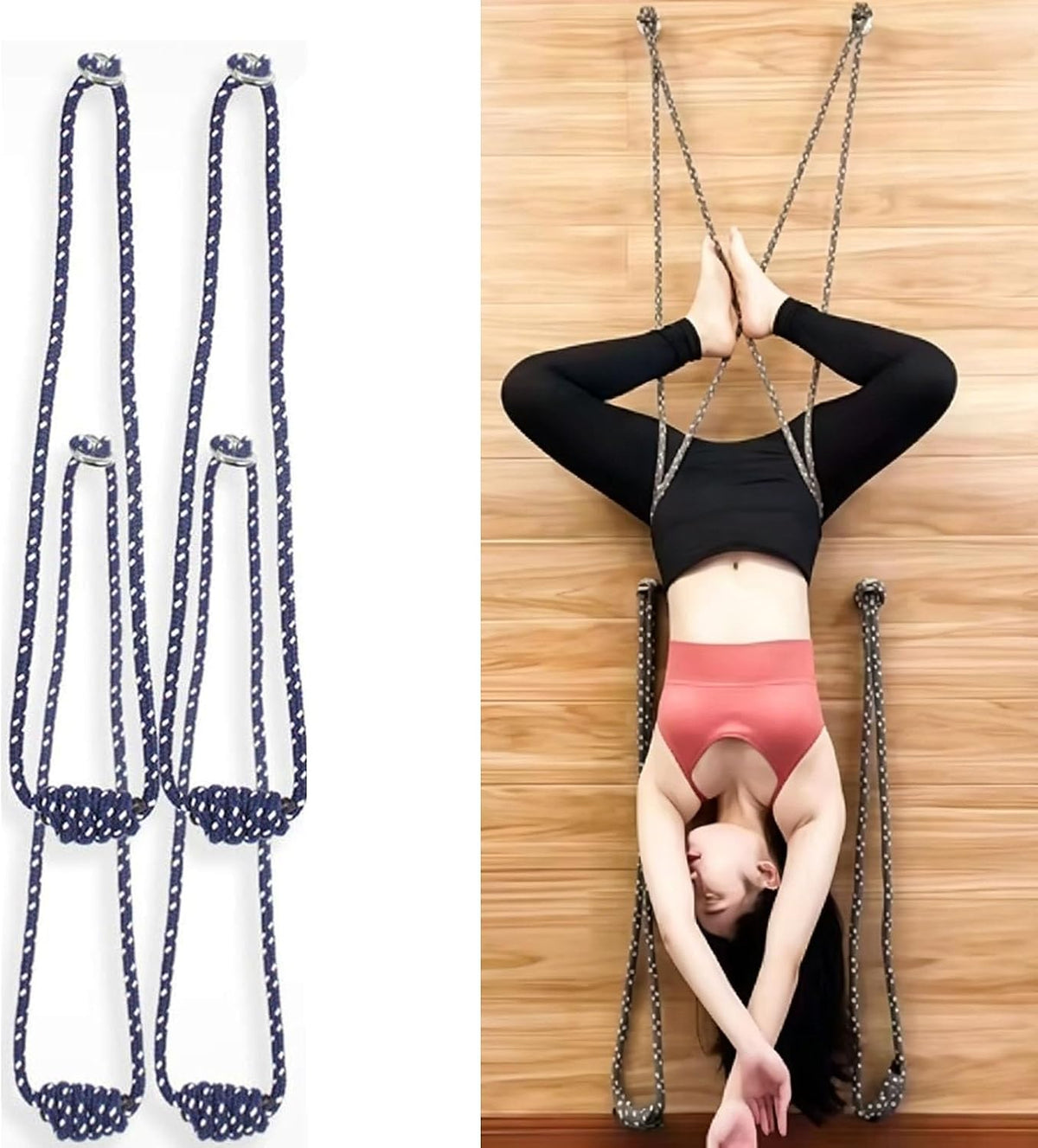 Upgraded Yoga Wall Ropes, Extra Thick Cotton Yoga Strap with Reinforced Knots, Durable Yoga Inversion Ropes for Flexibility Training, Suitable for Yoga Studio, Home Gym