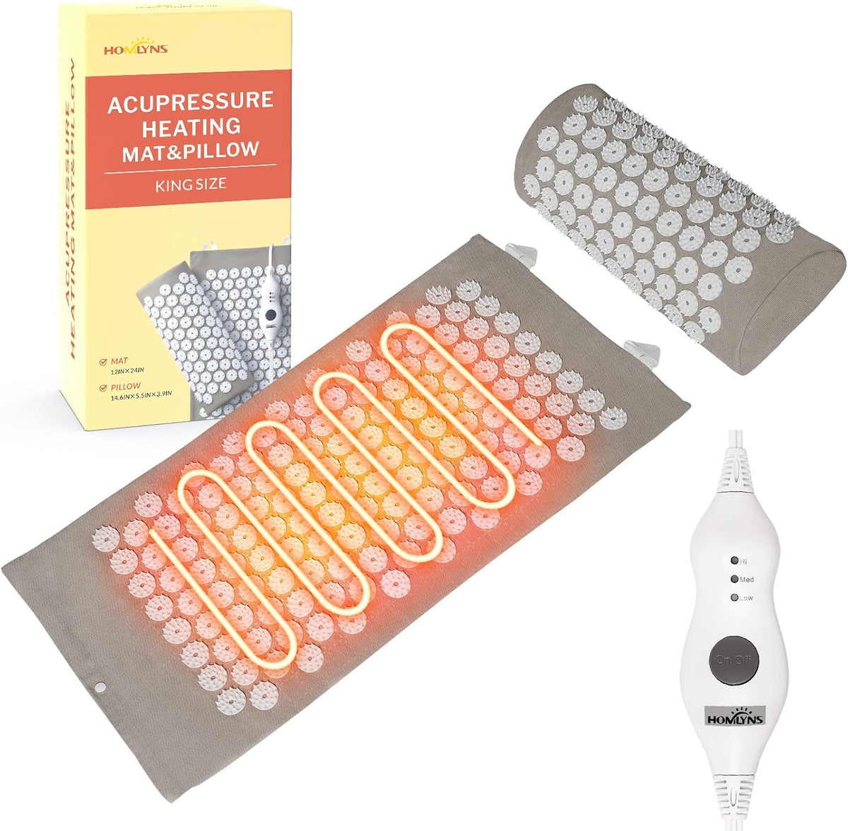 Heated Acupressure Mat, 3 Heat Levels, 2-Hour Auto-Off