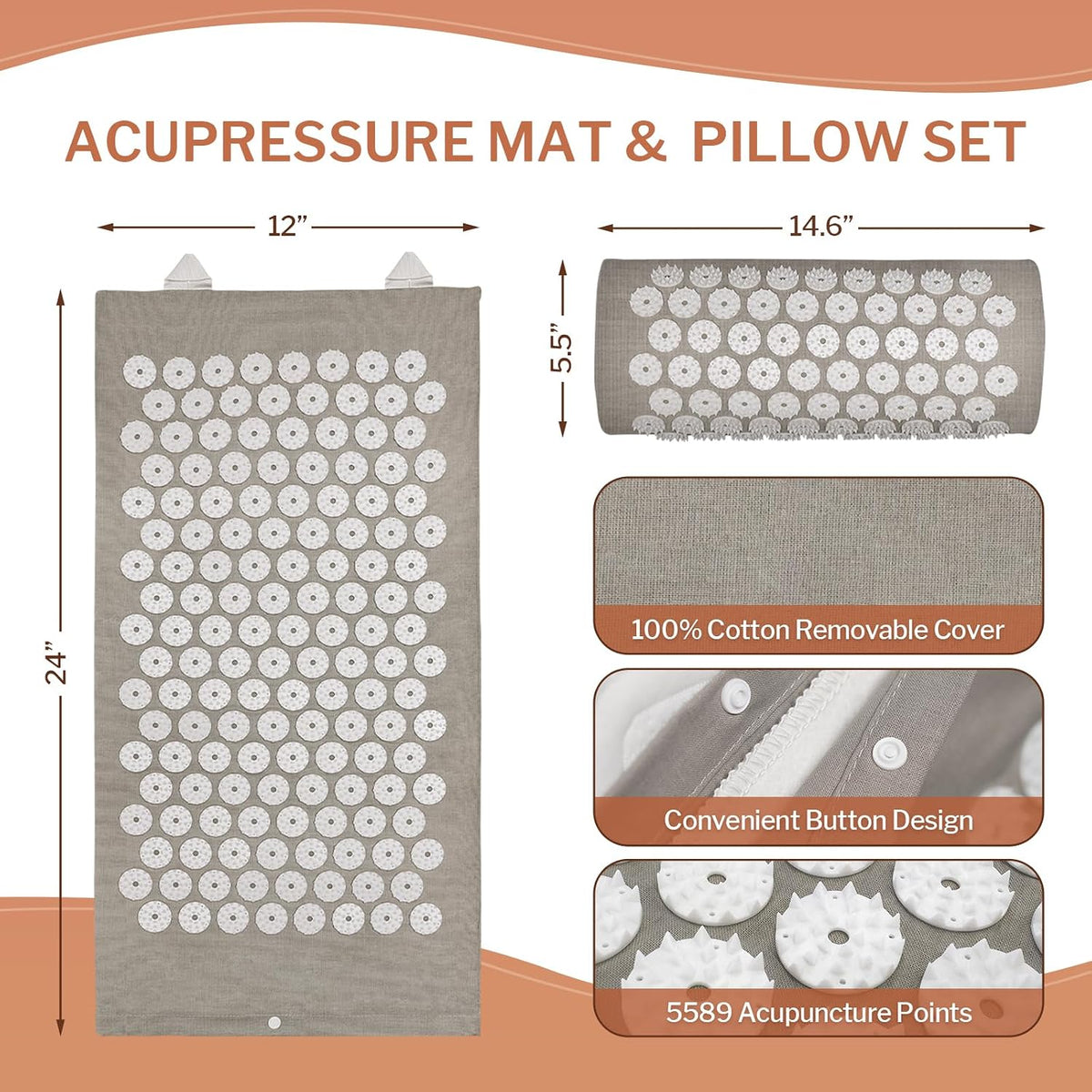 Heated Acupressure Mat, 3 Heat Levels, 2-Hour Auto-Off