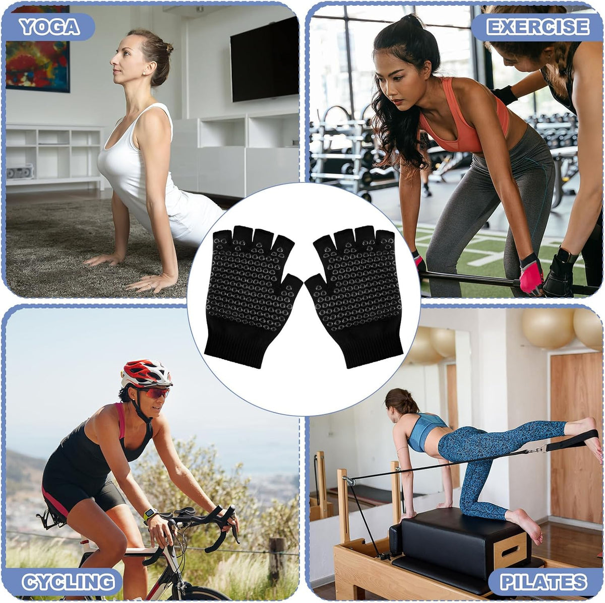 2 Pairs Yoga Pilates Gloves with Grips for Women