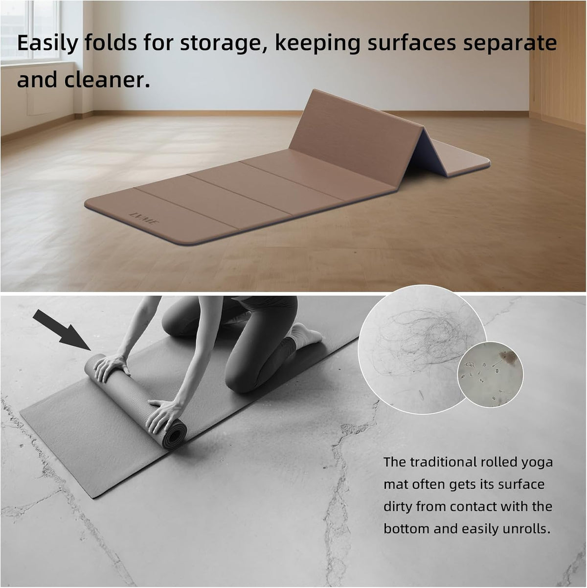 Foldable Yoga Mat, 71"x24"x1/3" Thick(8mm), Non Slip Exercise Mat