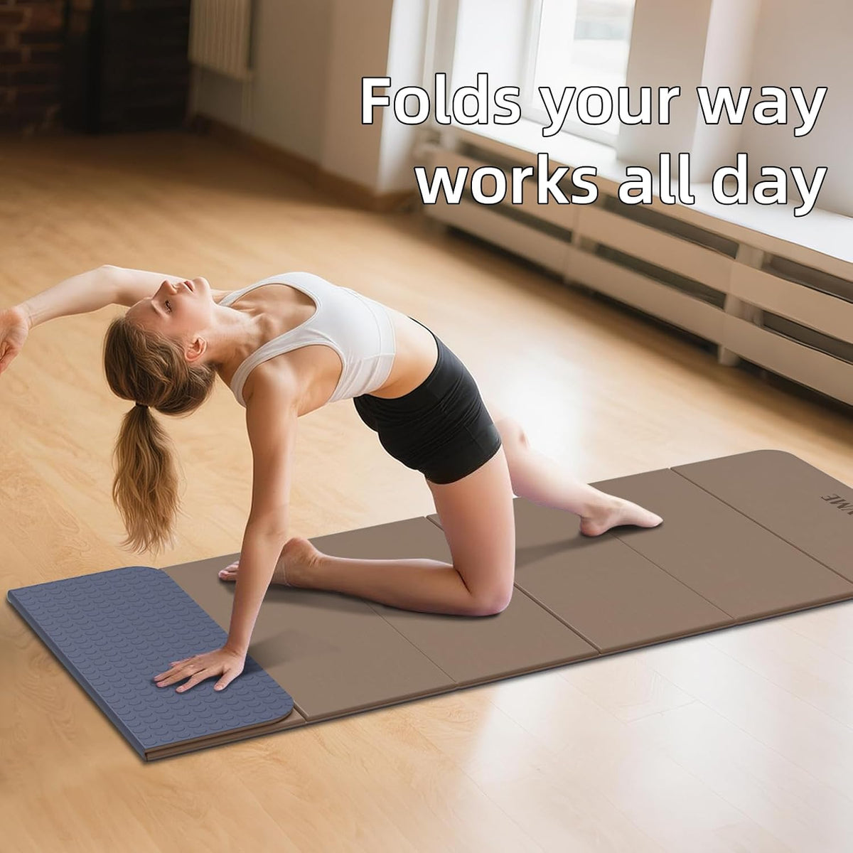 Foldable Yoga Mat, 71"x24"x1/3" Thick(8mm), Non Slip Exercise Mat
