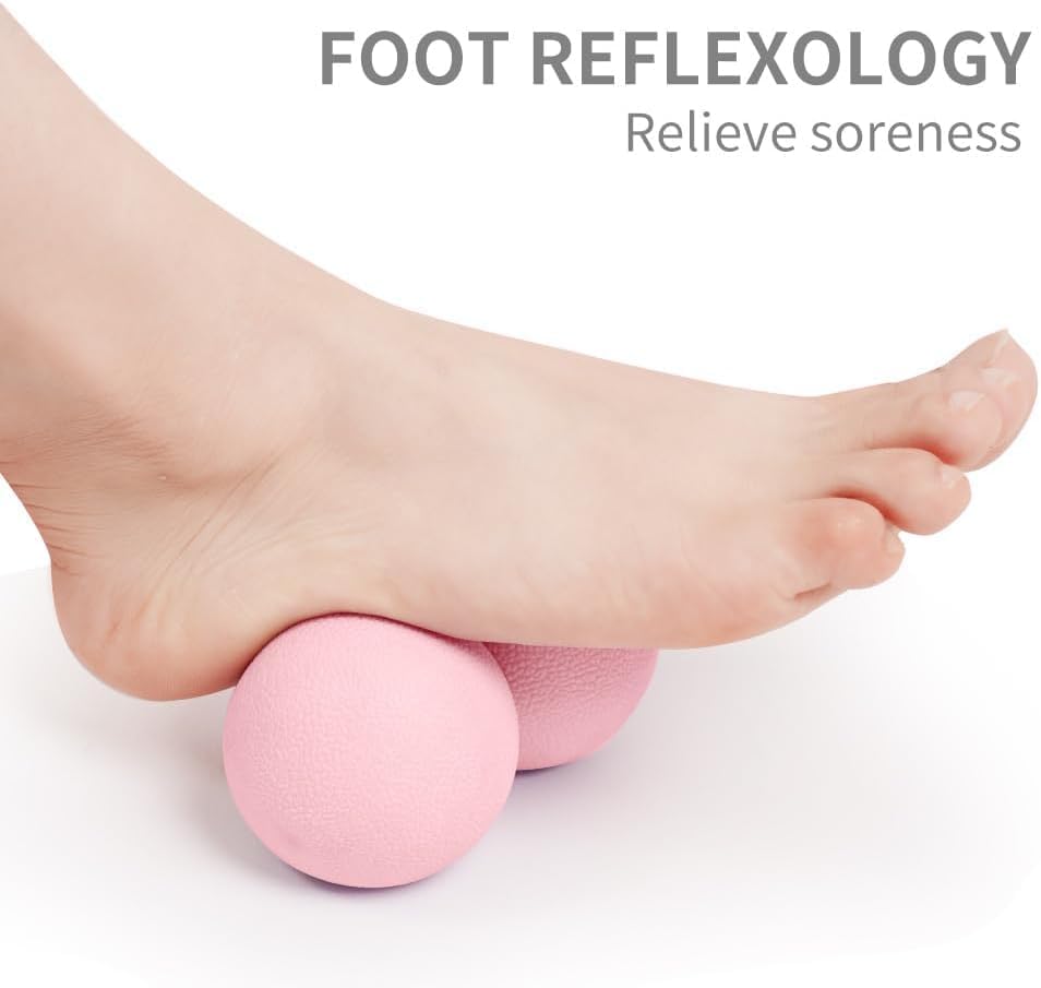 Double Lacrosse & Micro-Elastic Peanut Massage Ball - Myofascial Release Tool for Muscle, Back, Foot, and Physical Therapy, Mobility Roller for Acupressure and Relaxation (Pink)