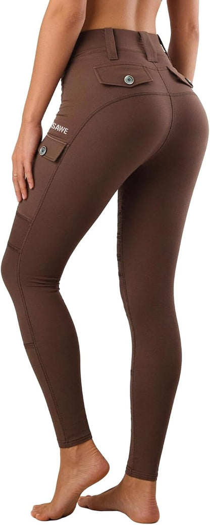 WOSAWE Women's Motorcycle Yoga Leggings with Removable Knee Pads Butt Lifting Cargo Pants