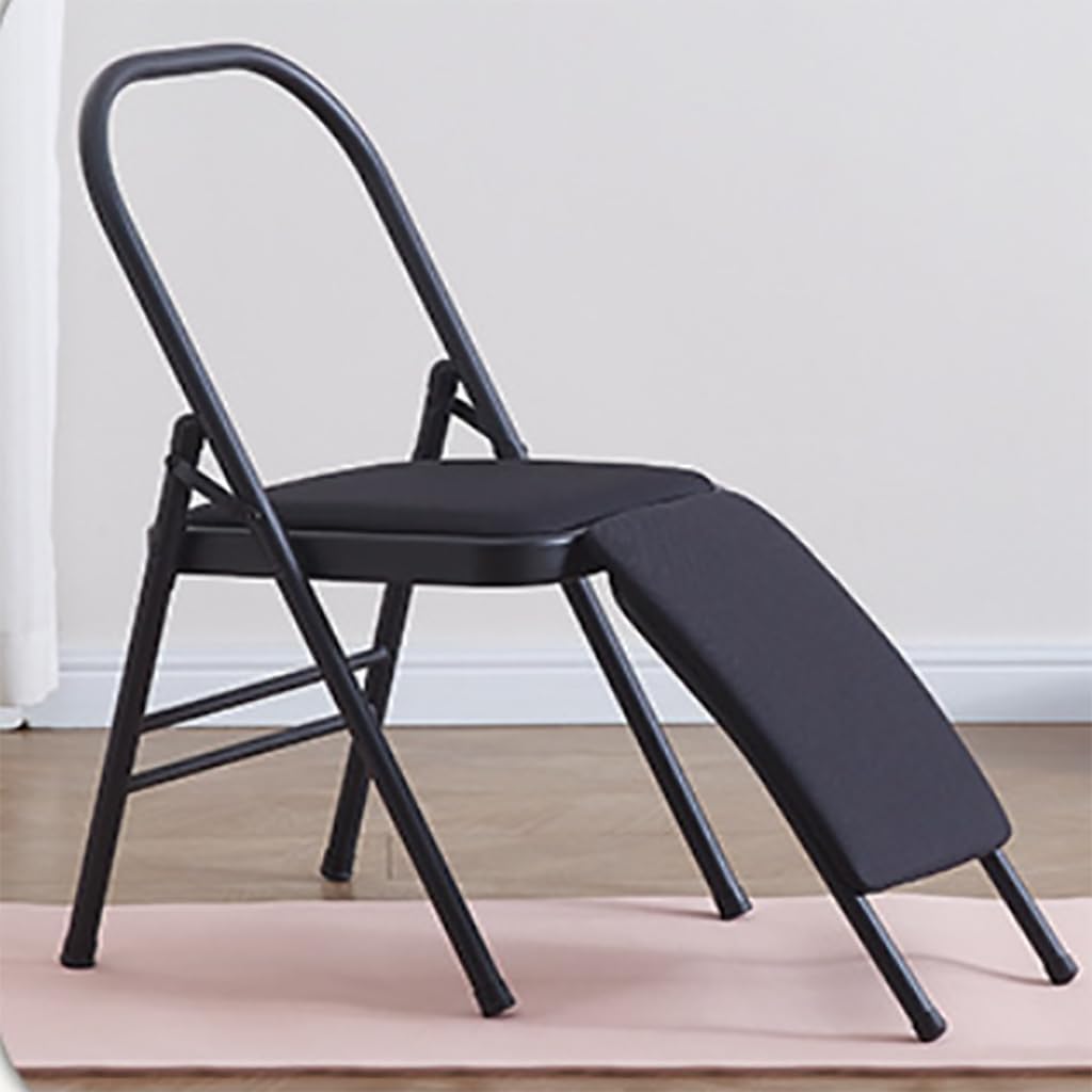 Yoga Auxiliary Chair,Yoga Auxiliary Chair with Detachable Lumbar Back Support Metal Folding Chair Balance Handstand Training Tool,Black