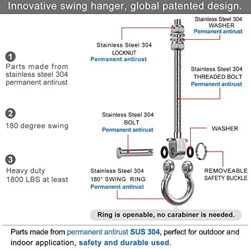 SELEWARE Heavy Duty 180° Swing Hangers, Stainless Steel Eye Screw Bracket, 1800 LB Capacity Playground Yoga Hammock Rope Tire Web Chair Sandbag Punching Bag Porch Swing Sets (6 Pack)