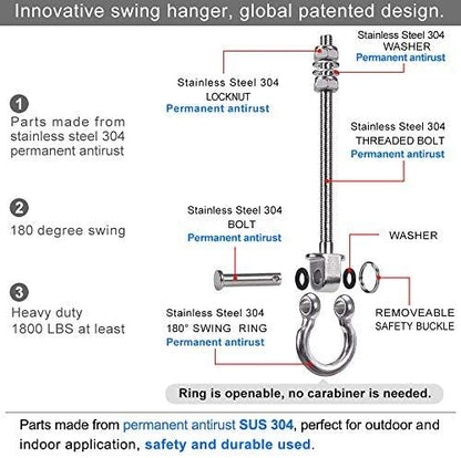 SELEWARE Heavy Duty 180° Swing Hangers, Stainless Steel Eye Screw Bracket, 1800 LB Capacity Playground Yoga Hammock Rope Tire Web Chair Sandbag Punching Bag Porch Swing Sets (6 Pack)